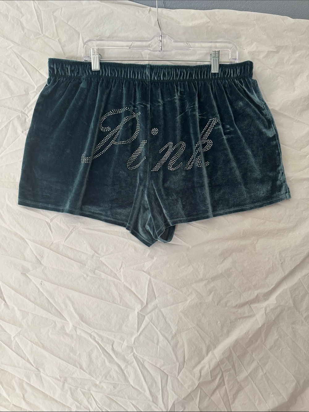 Velvet 'Pink' Rhinestone Logo Lounge Shorts